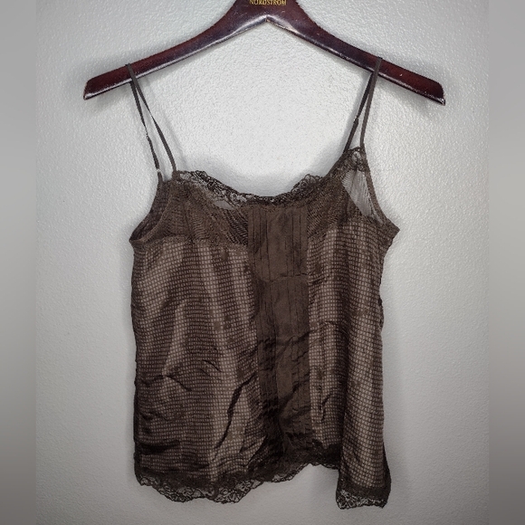 Alpha Lux Women's Silk Camisole Tank Top Large Brown Y2K Lace Geometric P - Picture 1 of 7